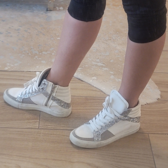 Zadig and Voltaire White Canvas Hitops w Silver Glitter and Suede accents. sz 39 - Picture 8 of 10